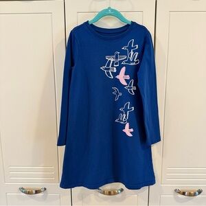 Tea Collection Girls Size 7 Long Sleeve Dress | Blue with Flying Birds 🪽💙